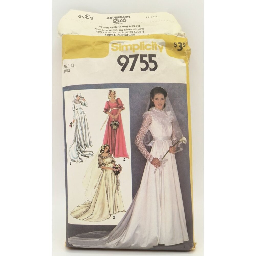 Simplicity 9755 Vintage 1980s Wedding & Bridesmaid Dress Sewing Pattern Size 14